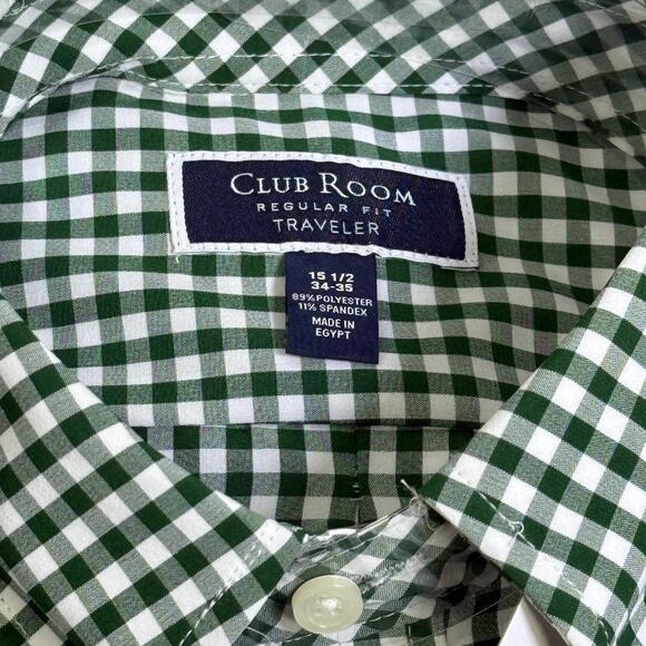 Club Room Men's Regular Fit Traveler Dress Shirt, green Gingham 15.5 34/35 $60 - Picture 3 of 6